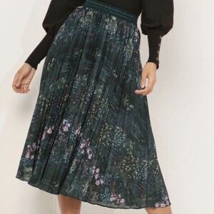 Ted Baker Diamond Floral Pleated Midi Skirt Sz 12 Green Blush A-line Emerld